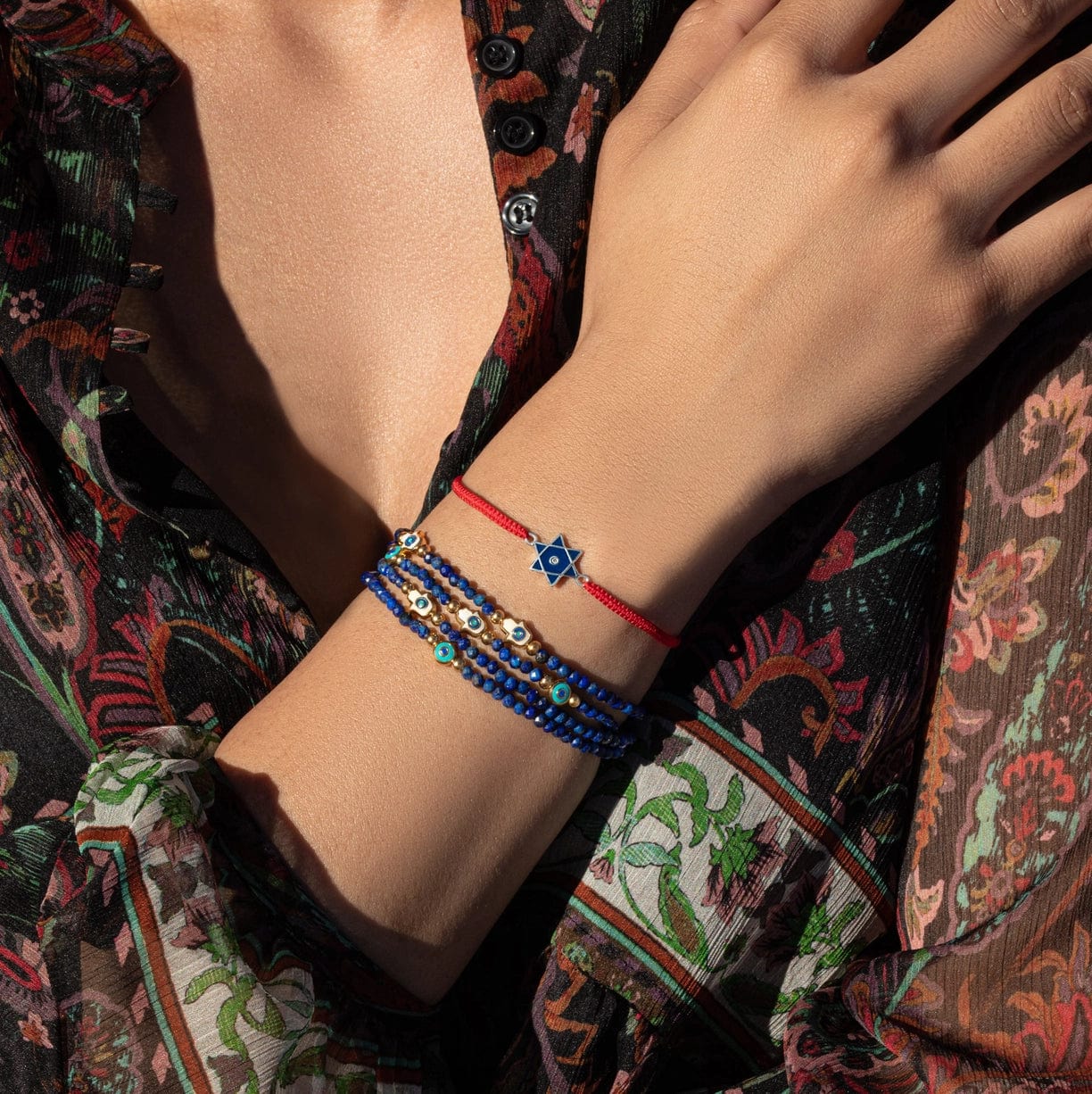 Karma and Luck - Wise Belief Lapis Enamel Evil Eye and Hamsa Bracelet - ModernTribe