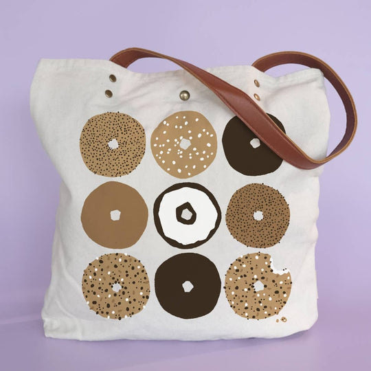 Bagels Tote Bag with Vegan Leather Handle