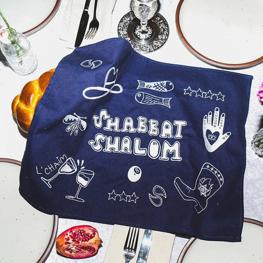 Jewish Doodles Challah Cover - Navy Blue