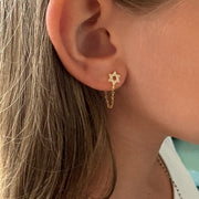 Dainty Star of David Chain Earrings - Gold and CZ