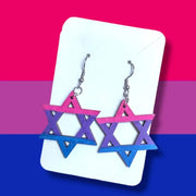 Eclectic Judaica Earrings Wooden Bisexual Flag Star of David Earrings