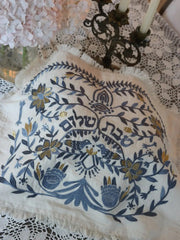 Carolina Benoit Challah Covers Handmade Linen Challah Cover - Blue and Gold
