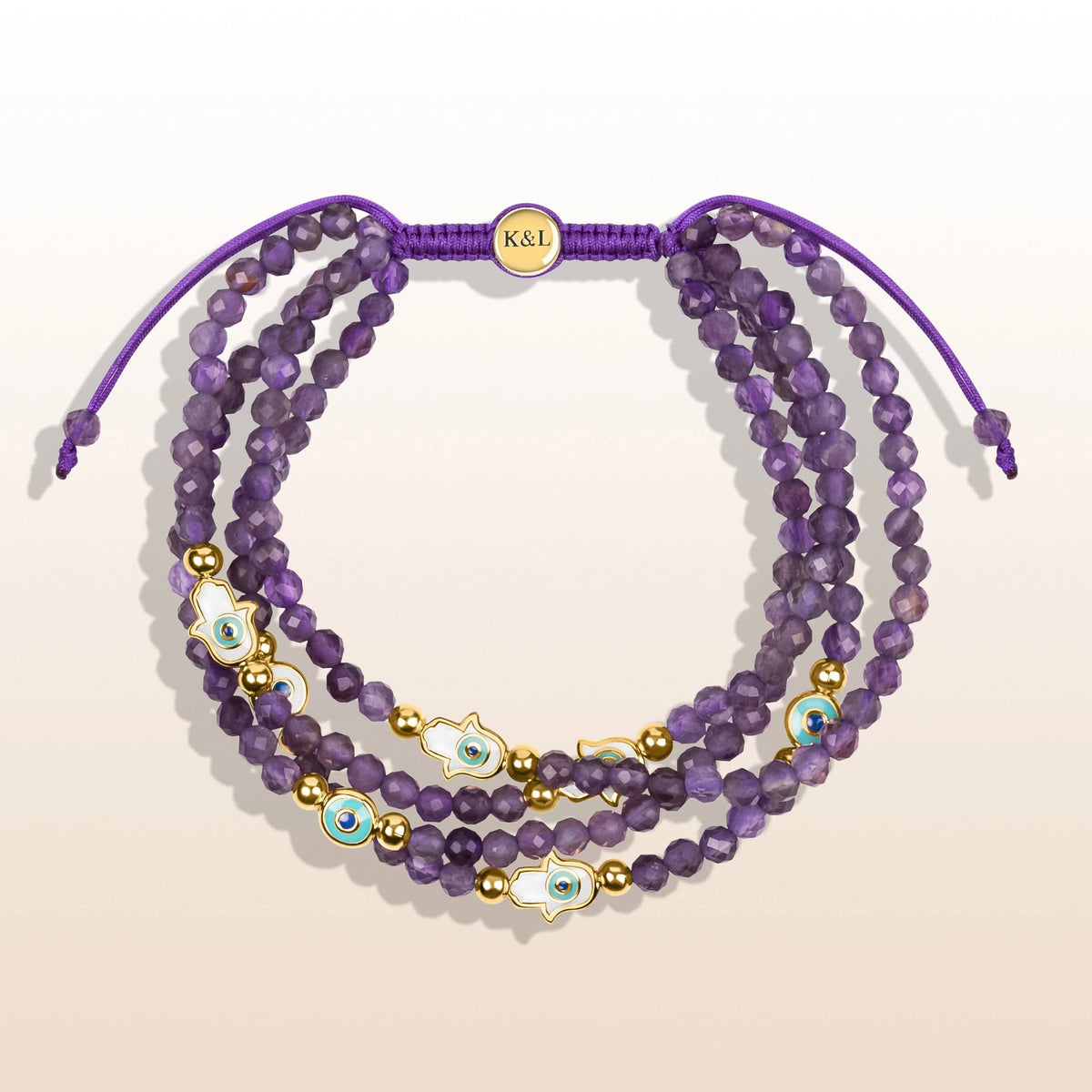 Karma and Luck - Amethyst Hamsa Evil Eye Charm Bracelet - ModernTribe