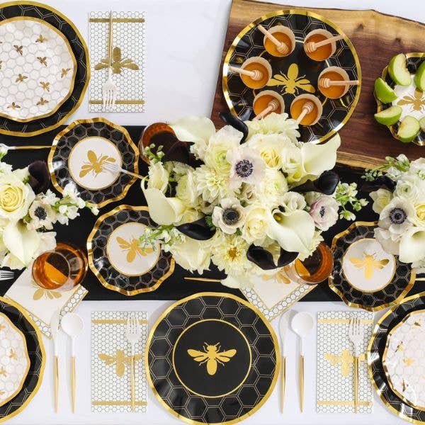 Sophistiplate Dining Plates Honeybee Wavy Paper Dinner Plates - Set of 8