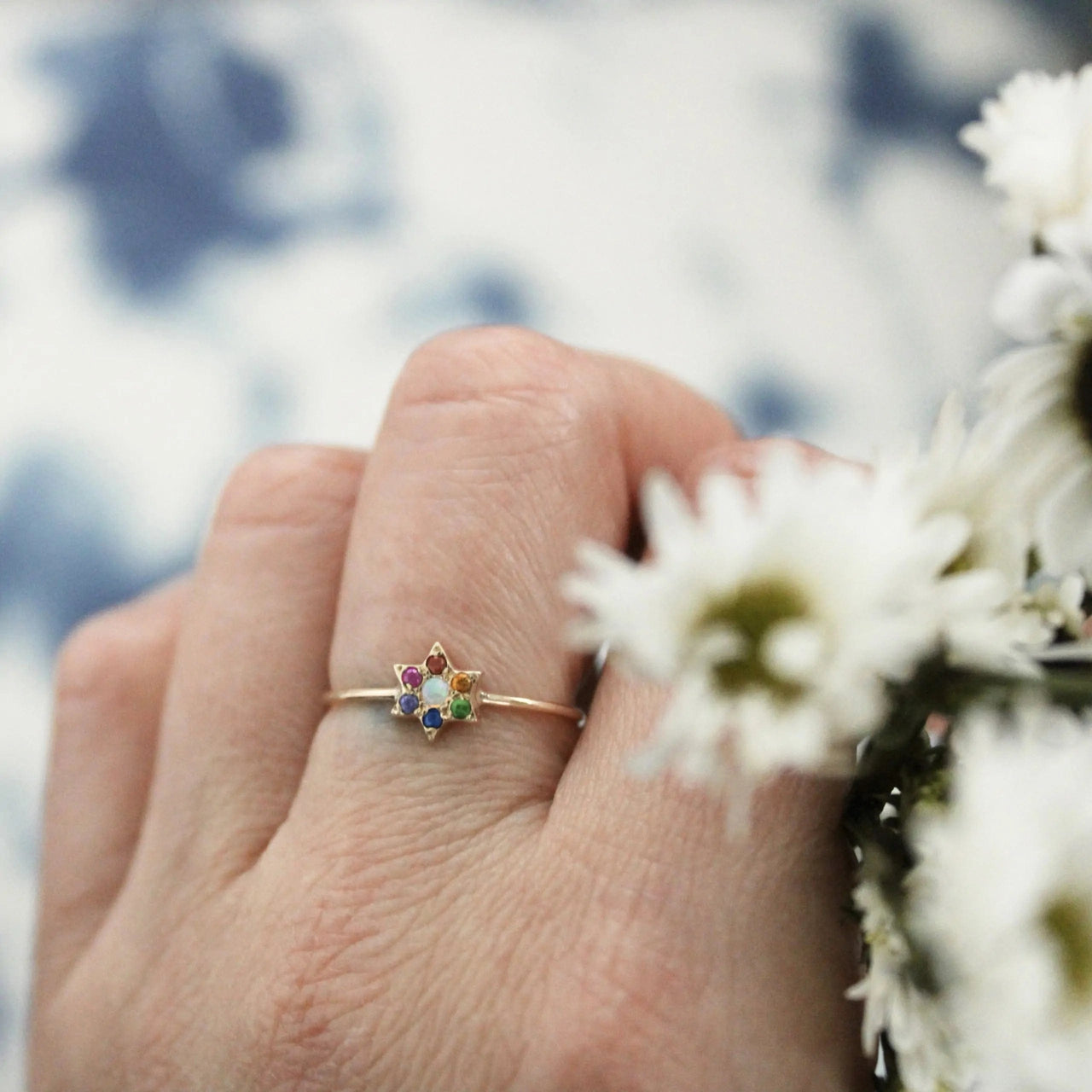 Elisa Solomon - Custom Stones Star of David Ring with Gemstones by Elisa Solomon - 14k Yellow, Rose or White Gold - ModernTribe