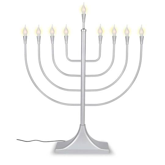 Large Traditional Shaped LED Electric Menorah - Silver