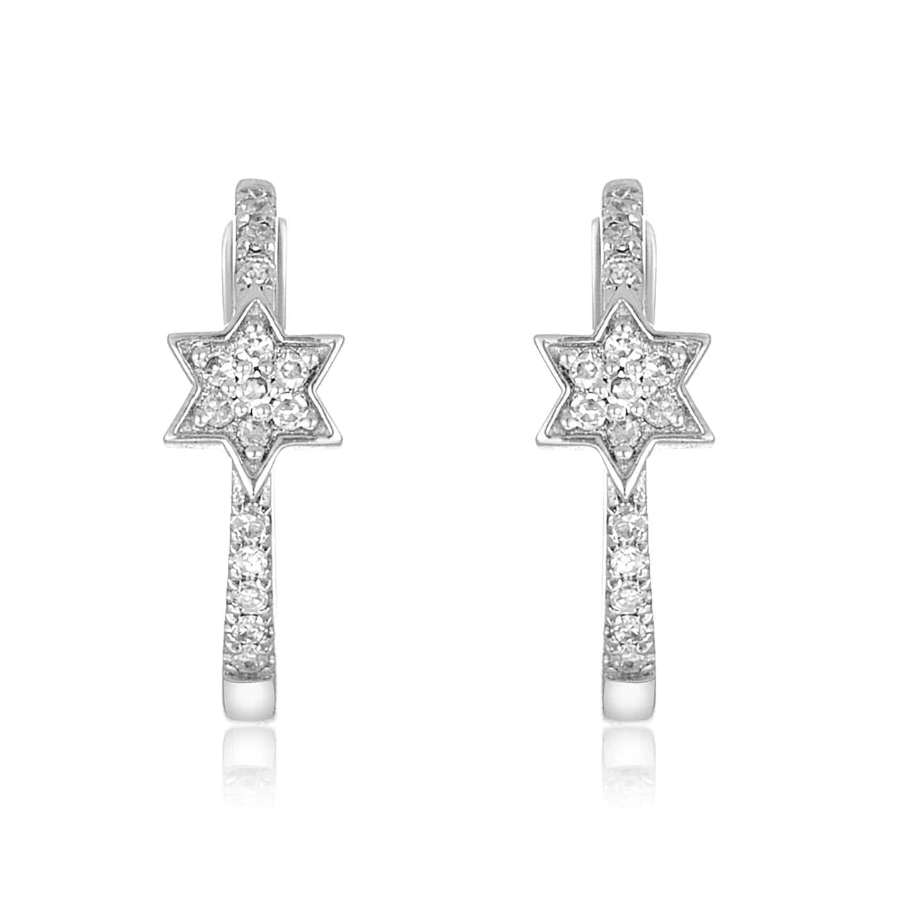 Alef Bet - Diamond Star of David Huggie Hoop Earrings - 14k Yellow or White Gold - ModernTribe