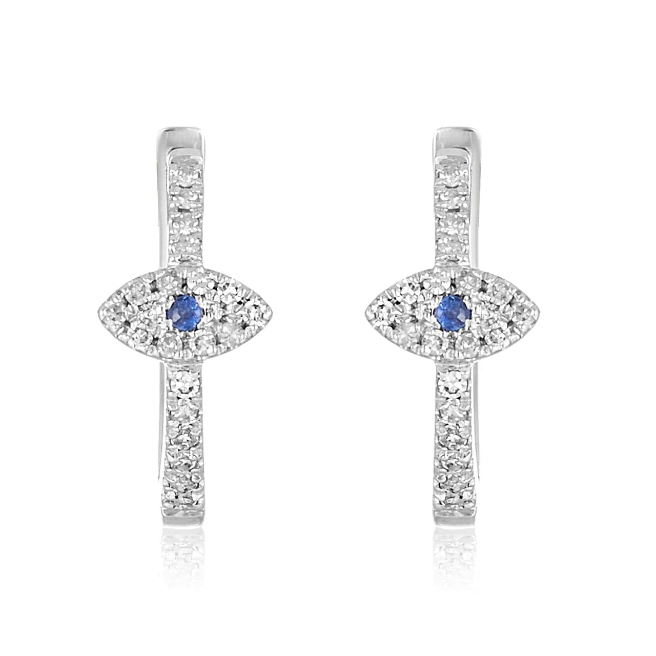 Alef Bet - Evil Eye Sapphire and Huggie Hoop Diamond Earrings 14k - Yellow or White Gold - ModernTribe