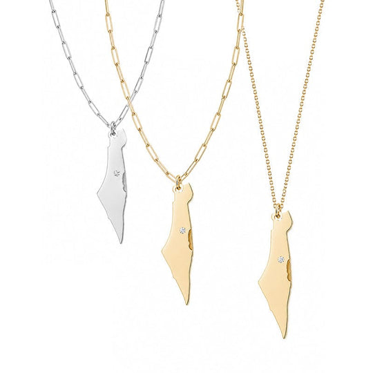 Eretz Israel Diamond Necklace - (Sterling Silver or Gold-Plated)