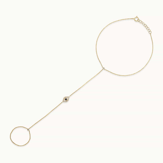 Evil Eye Hand Chain - 14k Gold