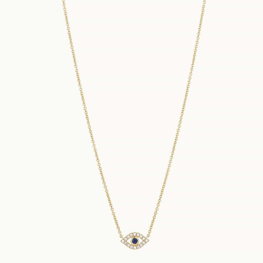 Evil Eye Diamond and Blue Stone Necklace - 14k Gold