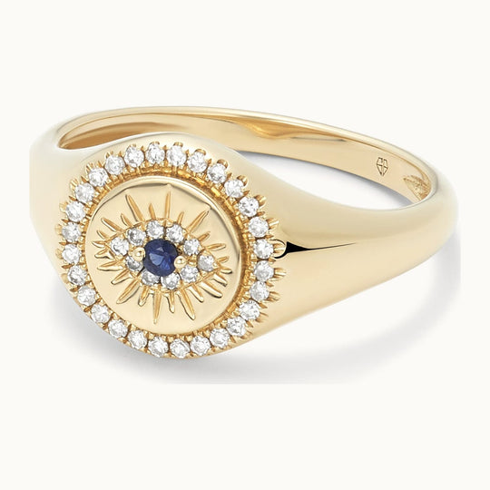 Evil Eye Signet Ring - 14k Gold