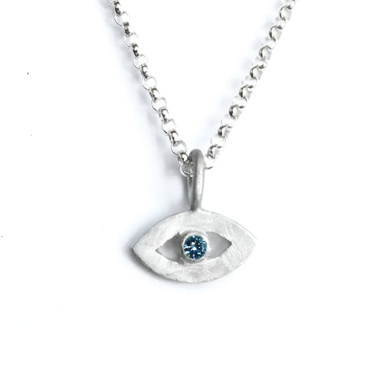 Tiny Evil Eye Sterling Silver Amulet by Emily Rosenfeld - Choice of Gem