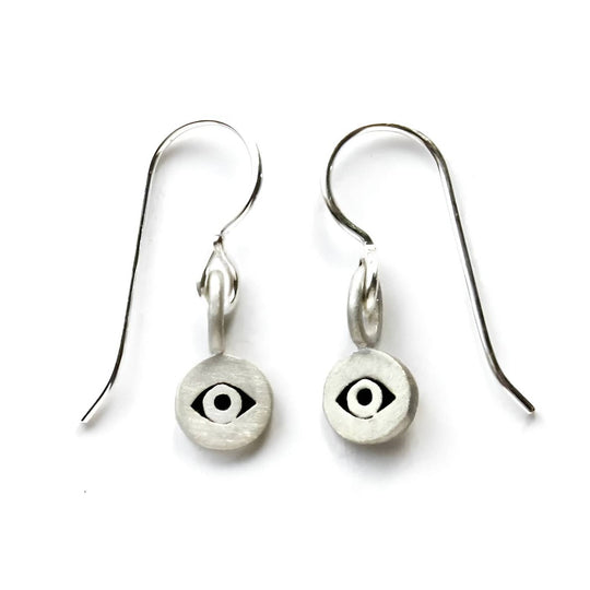 Tiny Dot Evil Eye Sterling Silver Earrings by Emily Rosenfeld