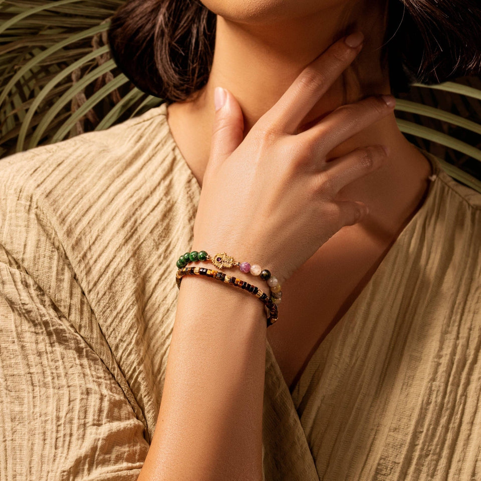 Karma and Luck - Green Pyrite Tourmaline Hamsa Bracelet - ModernTribe