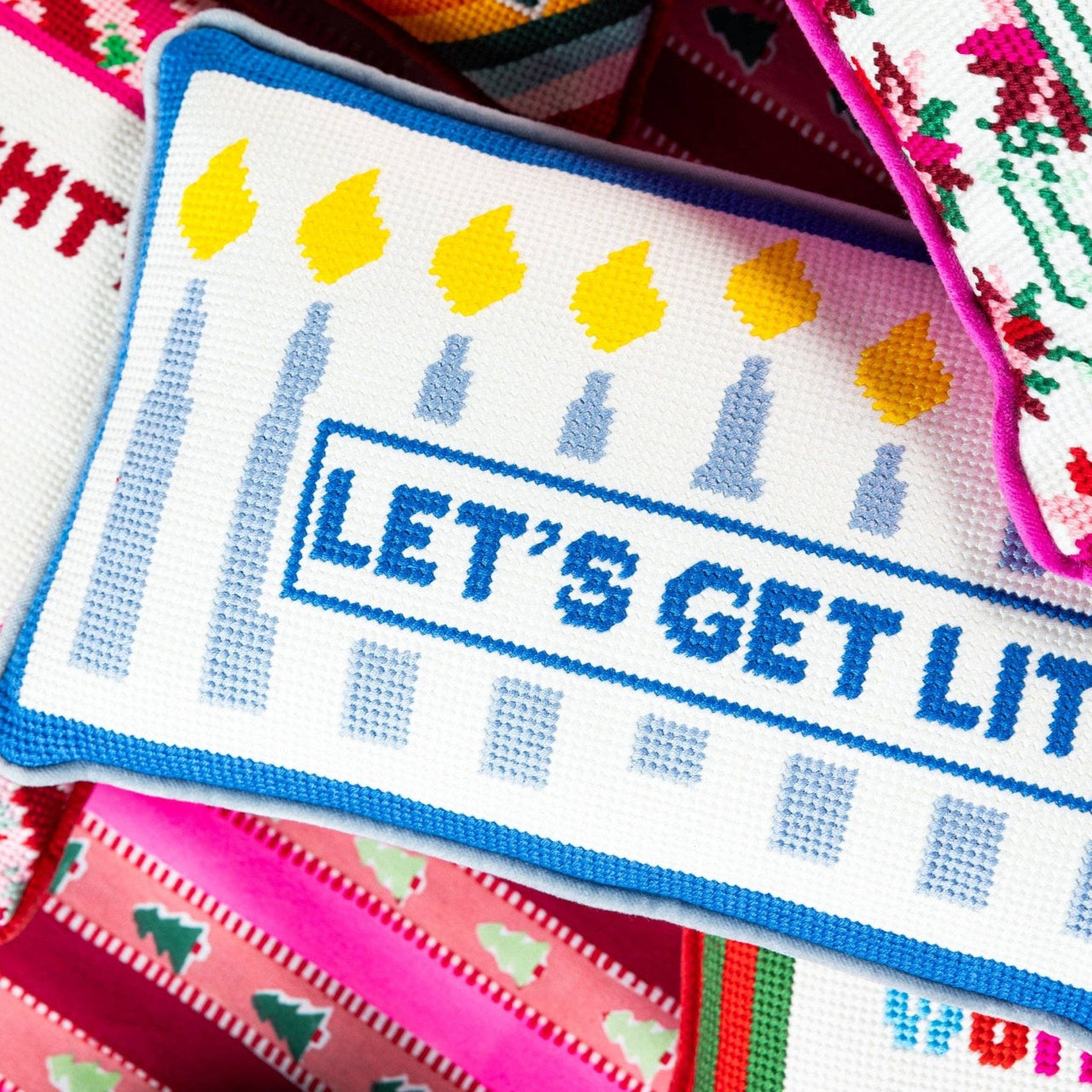 Furbish Studio - Let's Get Lit Hanukkah Needlepoint Pillow - ModernTribe