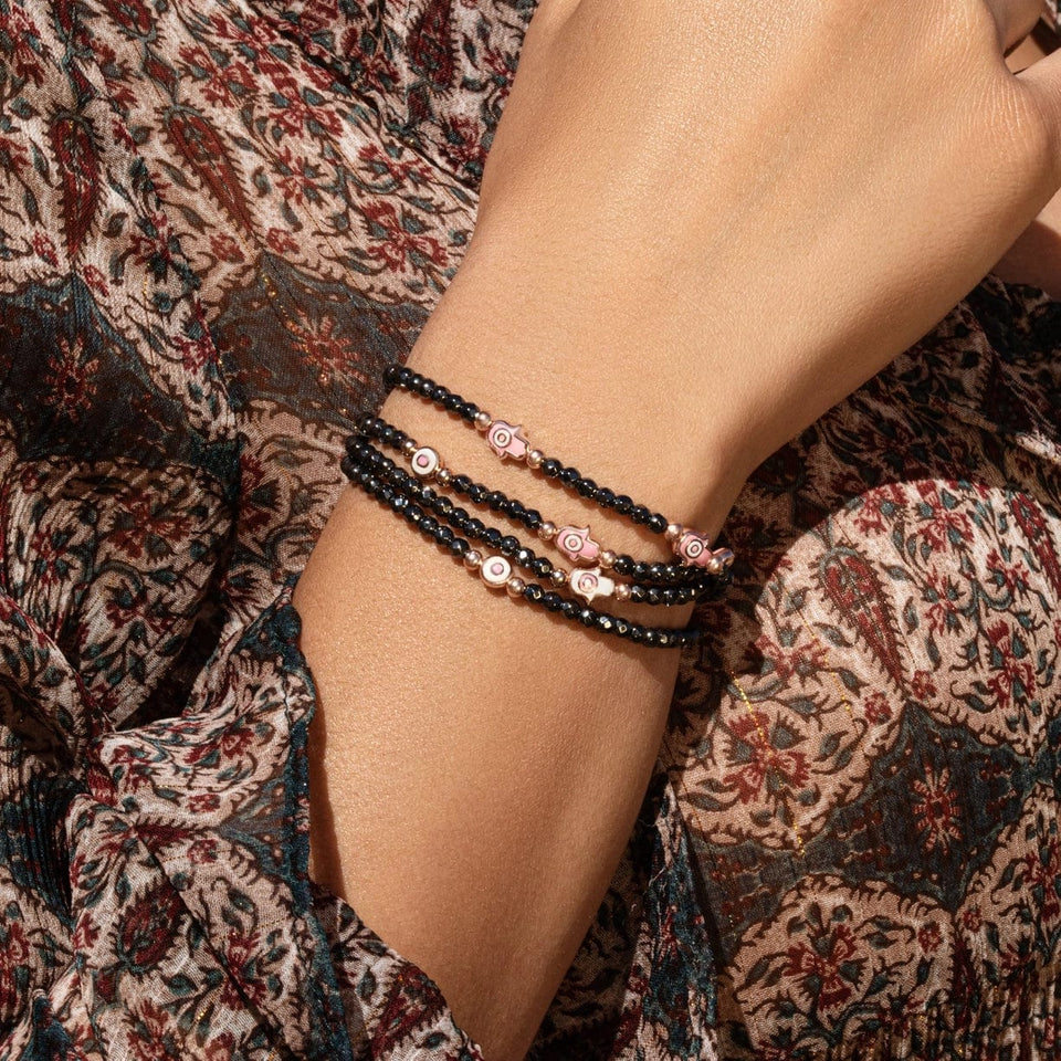 Karma and Luck - Hematite Enamel Evil Eye and Hamsa Bracelet - ModernTribe