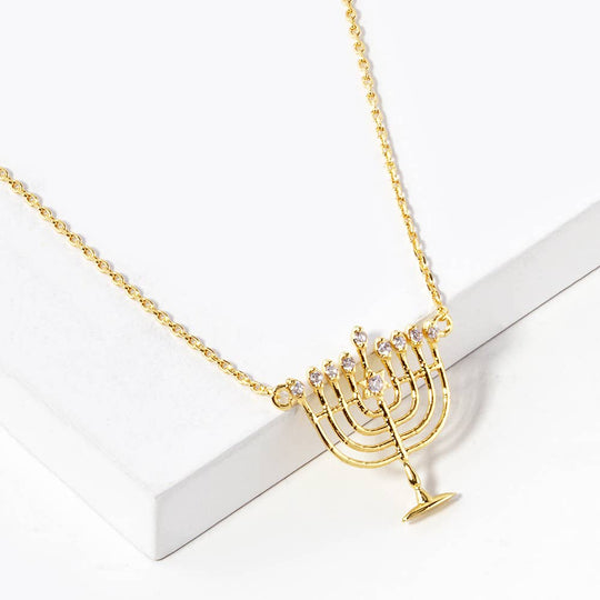 18k Gold-Dipped Menorah Blessing Necklace