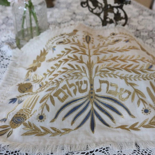 Handmade Linen Tree Challah Cover - Gold