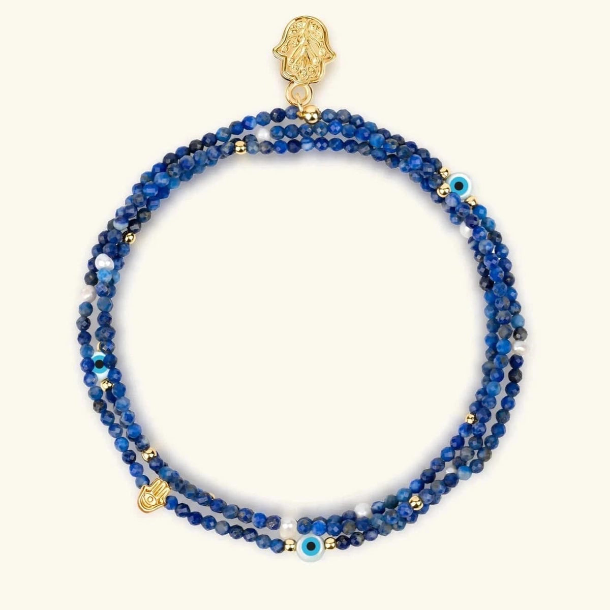 Karma and Luck - Determined Spirit Hamsa and Evil Eye Wrap Lapis Lazuli Bracelet - ModernTribe