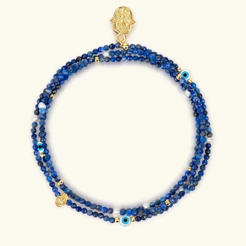 Karma and Luck - Determined Spirit Hamsa and Evil Eye Wrap Lapis Lazuli Bracelet - ModernTribe