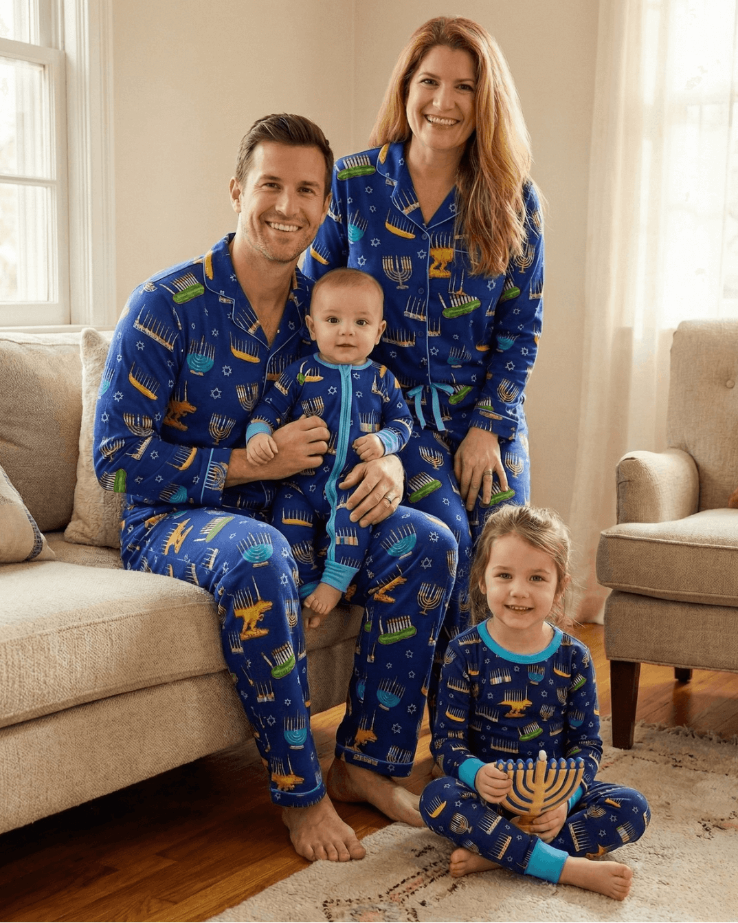 Amy Kritzer Becker - Hanukkah Many Menorahs Bamboo Onesie Pajamas - (Baby Sizes 3M - 24M) - ModernTribe