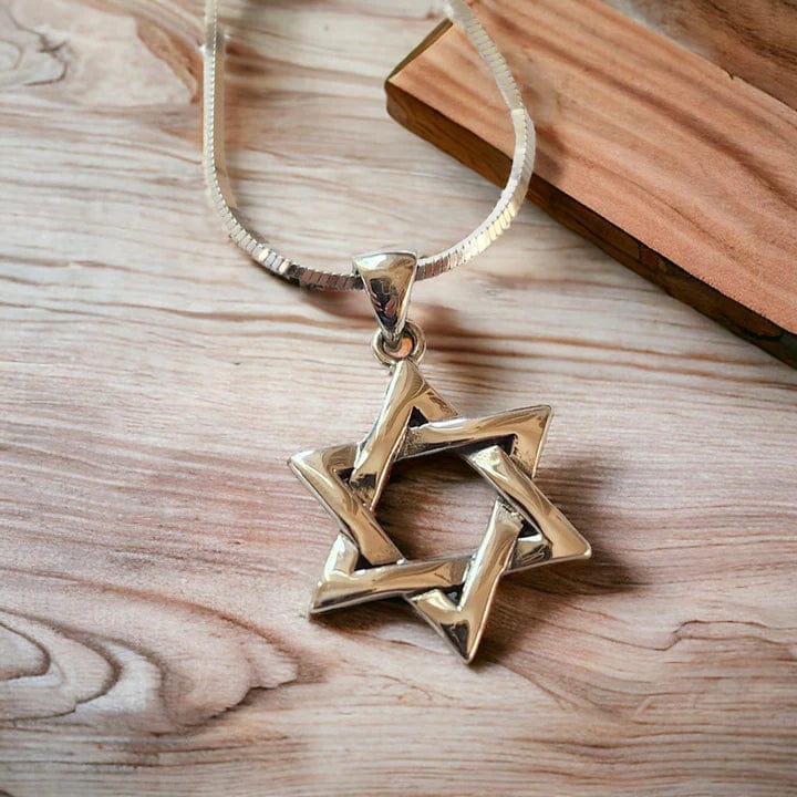 Alef Bet Necklaces Sterling Silver Masculine Star of David Necklace