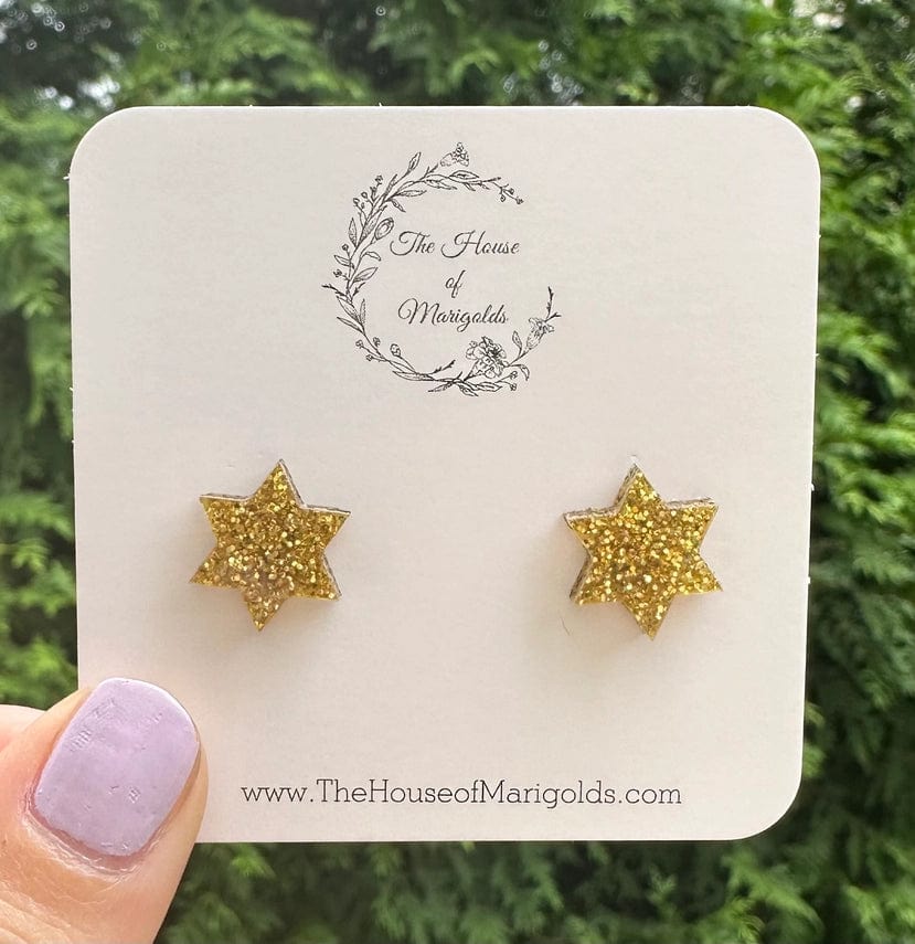 The House of Marigolds Earrings Glitter Star of David Earrings - Gold