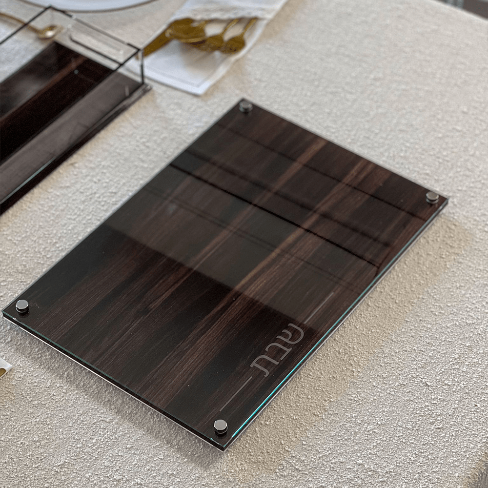 Boker-Tov Shalom Challah Boards Lucite and Glass Wood Look Challah Board