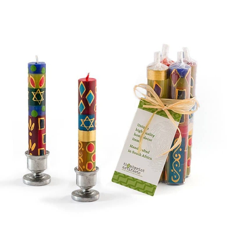 Thumbprint Artifacts - Hand - Painted Sunset Star of David Shabbat Candles - Pack of 4 - ModernTribe