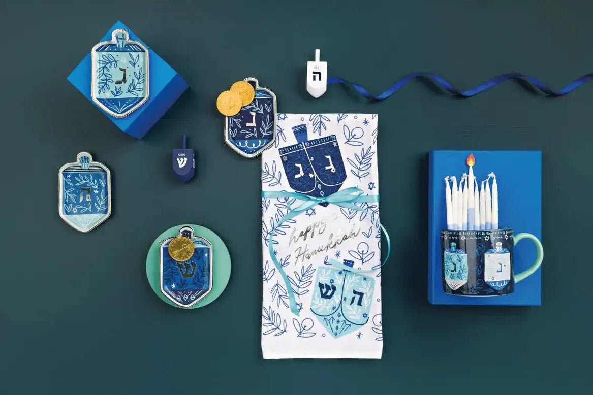 Danica Jubilee - Blue and Metallic Dreidels Mug - ModernTribe