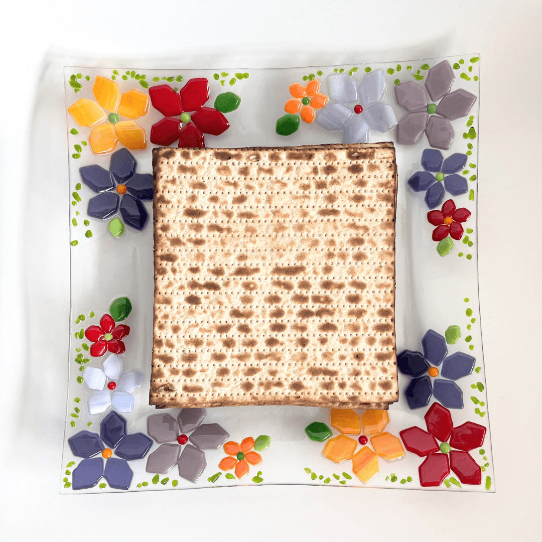 Shevi B Glass Creations - Handmade Fused Glass Floral Matzah Tray - ModernTribe