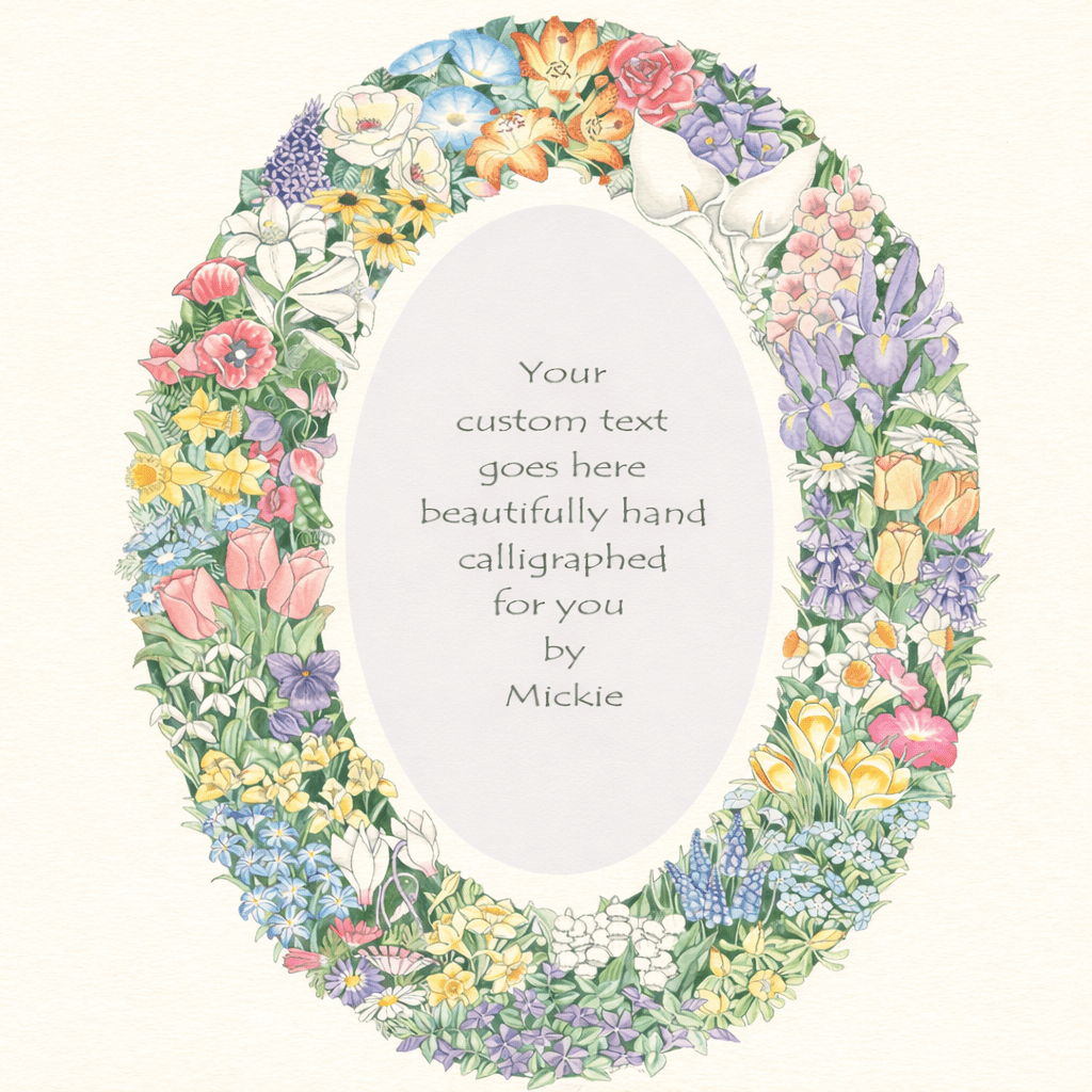 Caspi Cards & Art - Hand - Painted Oval Floral Original Ketubah by Mickie Caspi - ModernTribe