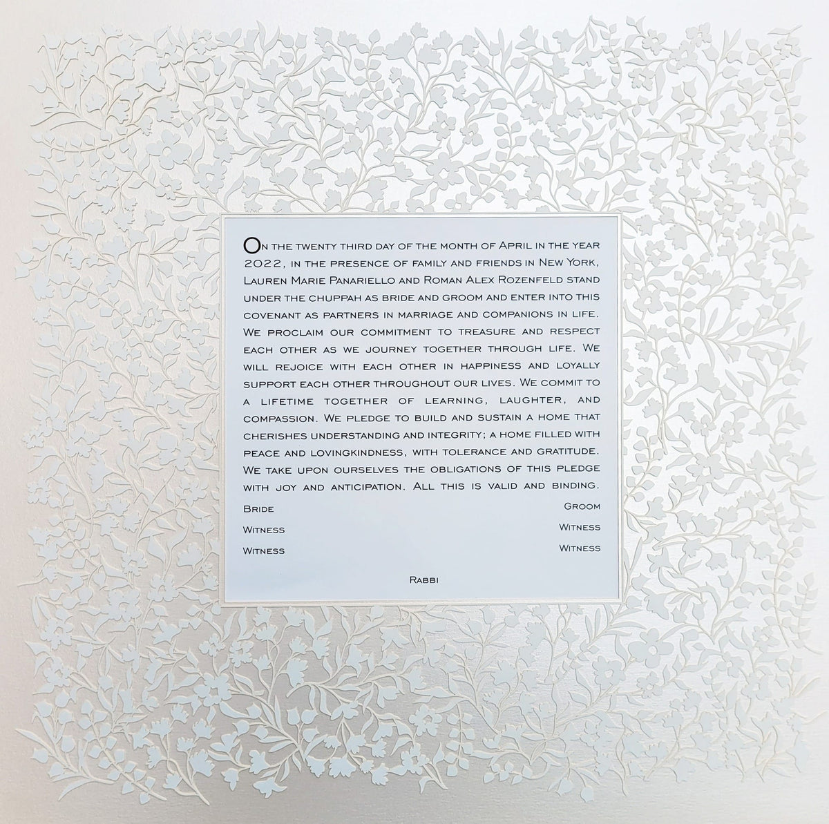 Melanie Dankowicz Ketubahs Flowery Lace Square Ketubah - (Choice of Colors)