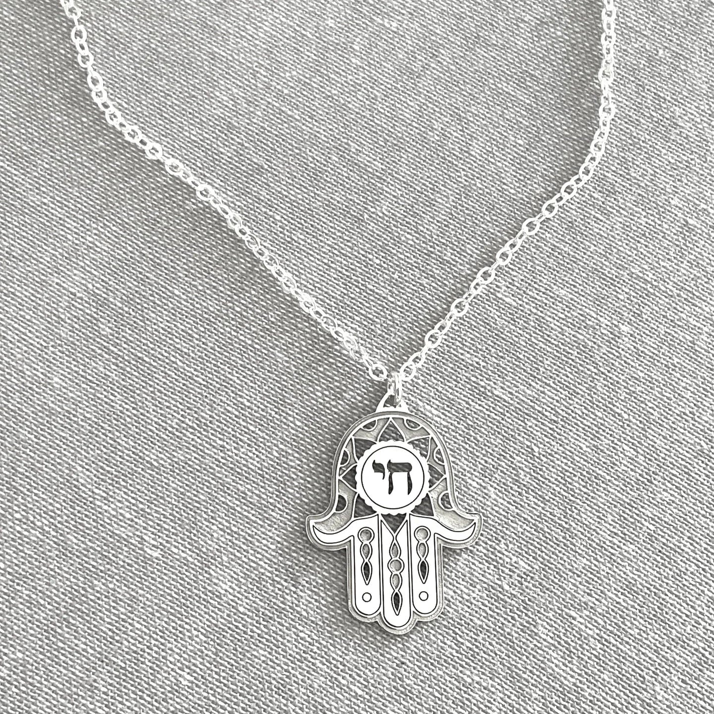 Miriam Merenfeld Jewelry - Fortuna Chai Hamsa Necklace by Miriam Merenfeld - (Sterling Silver or Gold - Plated) - ModernTribe