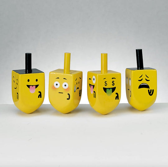 Four Wooden Emoji Dreidels