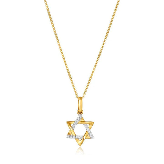 Two Tone Diamond Star of David Necklace - 14k Gold