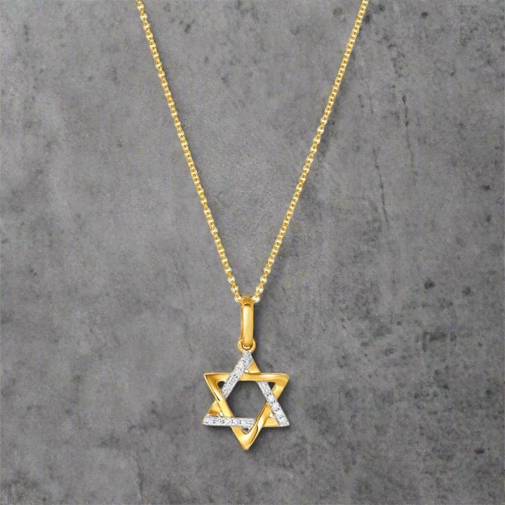 Alef Bet Necklaces Two Tone Diamond Star of David Necklace - 14k Gold