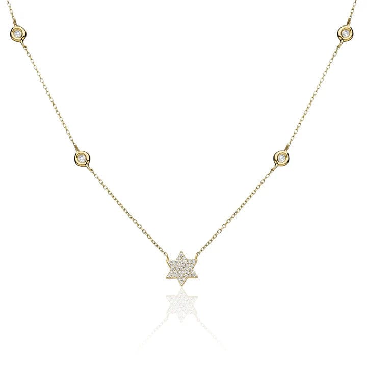 Alef Bet Necklaces Diamond Chain Star of David Necklace - 14k Gold