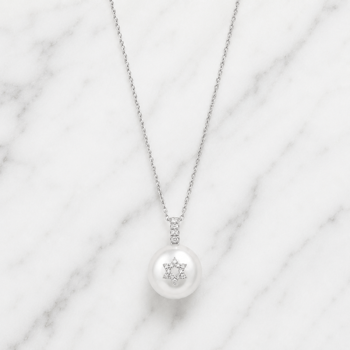 Alef Bet Necklaces Pearl and Diamond Star of David Necklace