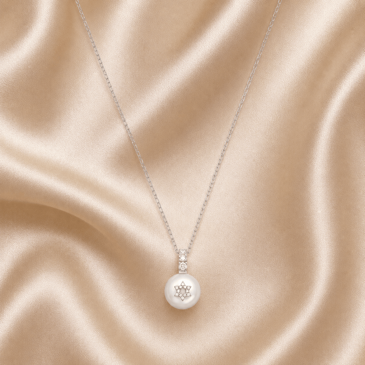 Alef Bet Necklaces Pearl and Diamond Star of David Necklace