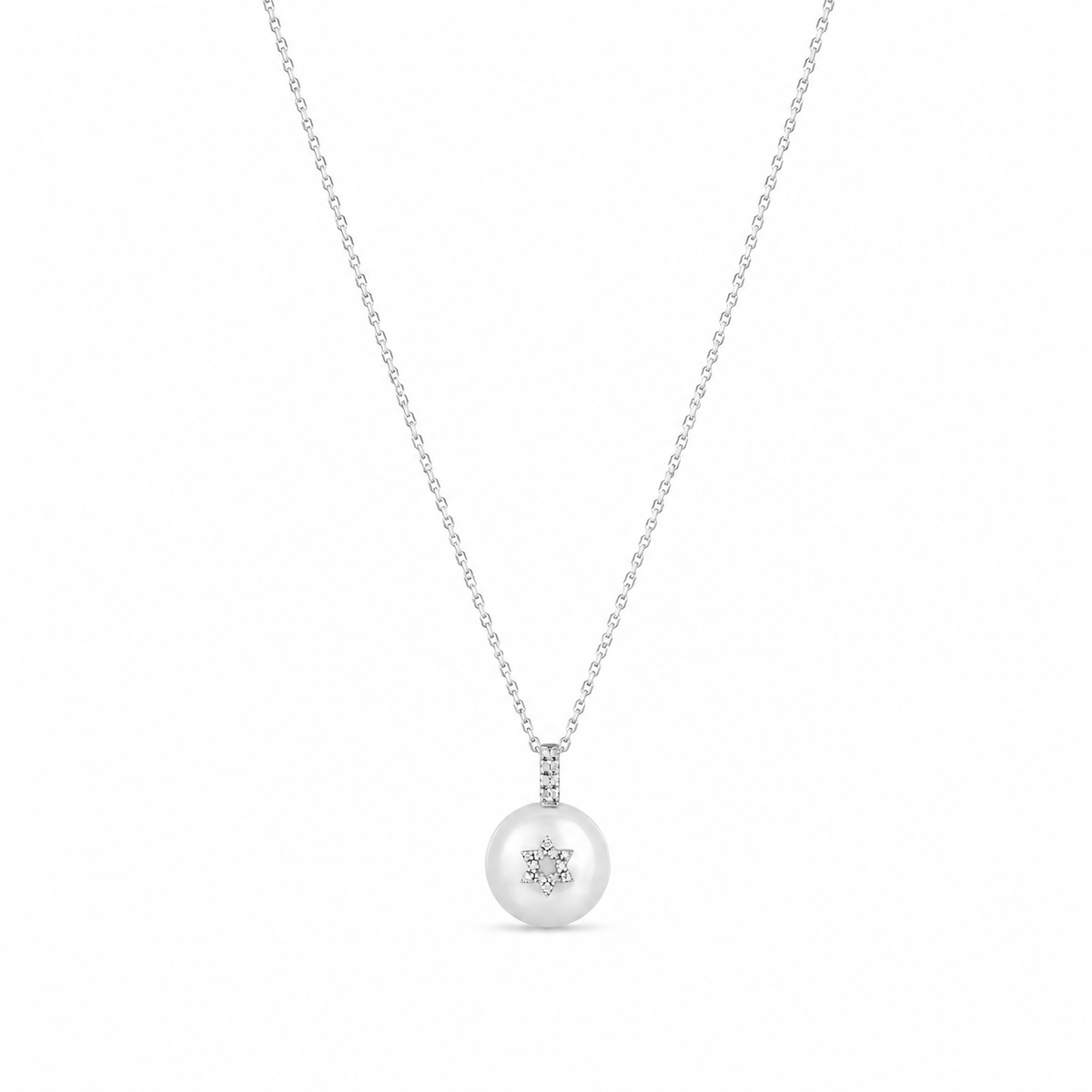 Alef Bet Necklaces Pearl and Diamond Star of David Necklace
