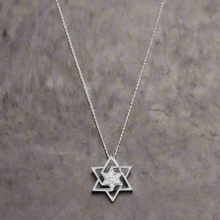 Alef Bet - Abstract Star of David with Diamonds - 14k Yellow or White Gold - ModernTribe