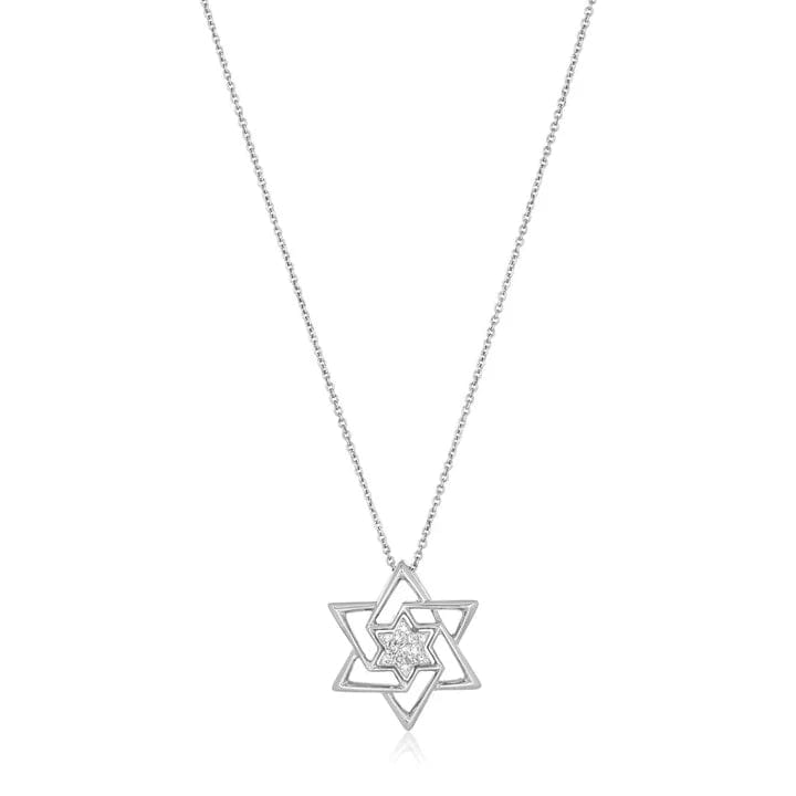 Alef Bet - Abstract Star of David with Diamonds - 14k Yellow or White Gold - ModernTribe