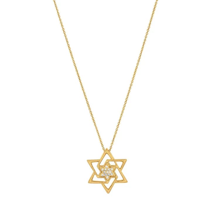 Alef Bet - Abstract Star of David with Diamonds - 14k Yellow or White Gold - ModernTribe