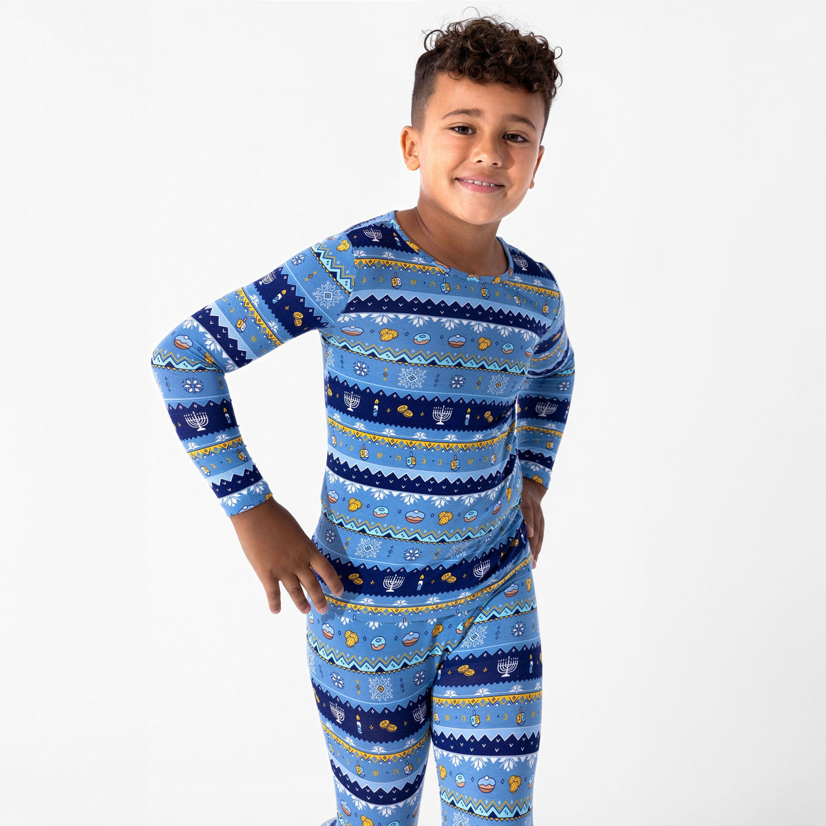 Bellabu Bear Pajamas Hanukkah Fair Isle Bamboo Kids Pajamas by Bellabu Bear - (Unisex Sizes 18M - 14)