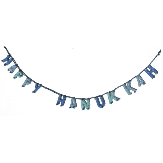 Handmade Blue Happy Hanukkah Felt Garland