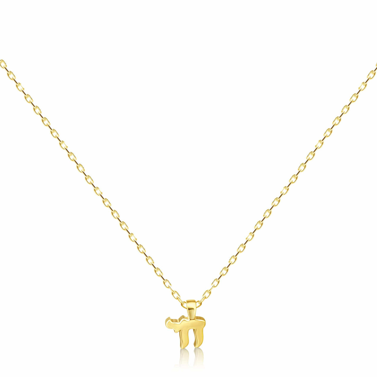 Alef Bet Necklaces 14k yellow gold / 16" chain Mini Chai Necklace in 14k Yellow Gold