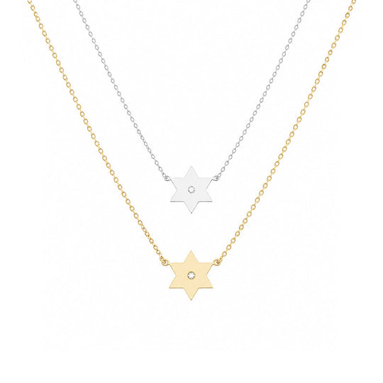 Golda Star of David Diamond Necklace - (Sterling Silver, Gold-Plated or Two-Tone)