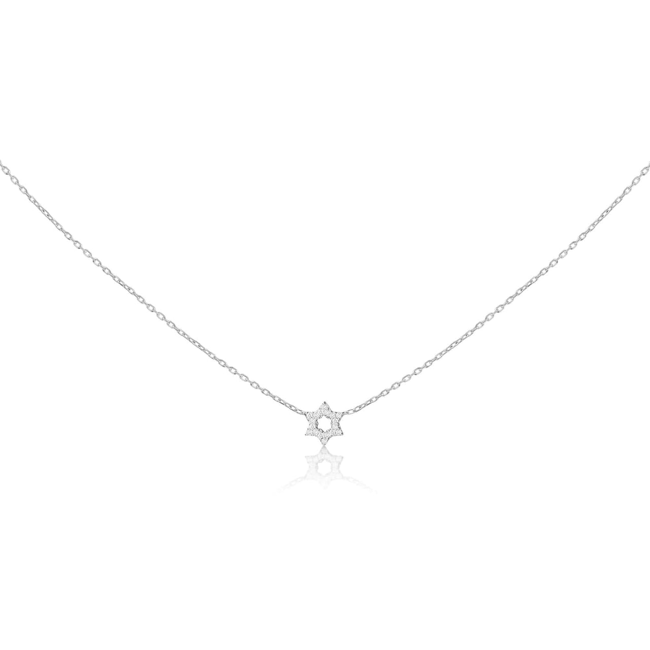 Alef Bet Necklaces Diamond Pendant with Jewish Star of David in 14k White Gold - 16" Chain